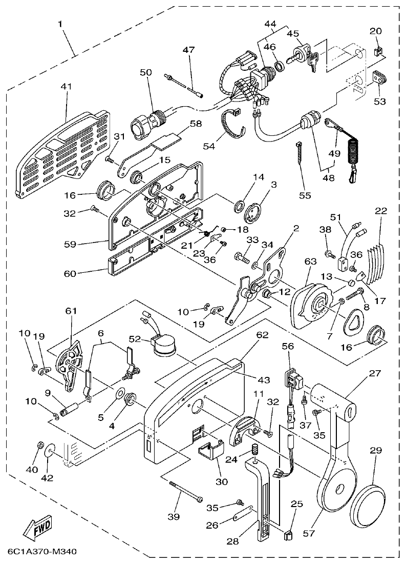Yamaha F50HET, F60FET, F50HEHD, F60FEHT REMOTE CONTROL ASSY parts diagram